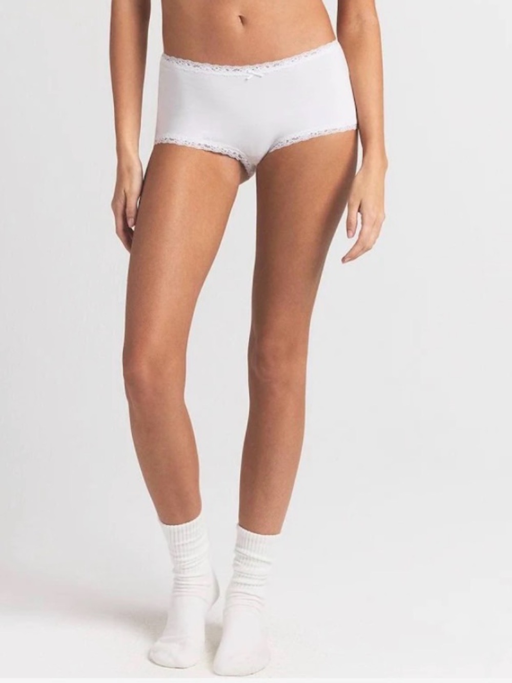 NWT SKIMS Lightweight Cotton Lace Trim Boyshort Panty XL White Soft Stretch